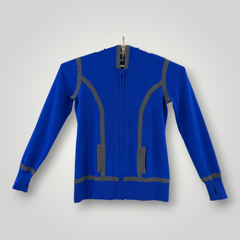 GoLite Womens XL Slim Blue 100% Merino Wool Full Zip Hoodie Sweater